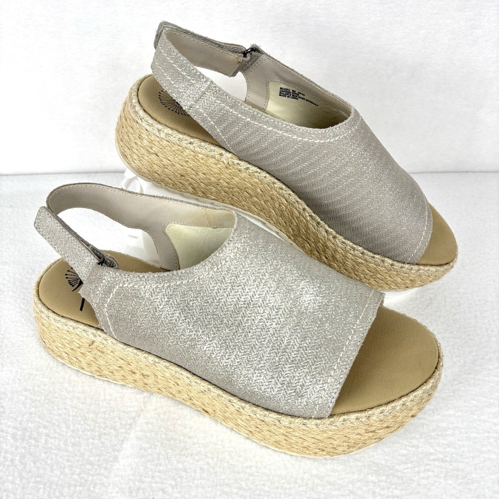 OTBT Womens 9M Marina Sandals Shoes Silver Metallic Leather Espadrille Slingback